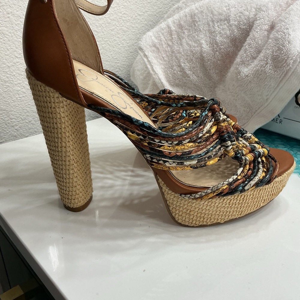Jessica Simpson Brown and Multicolor Platform Sandals